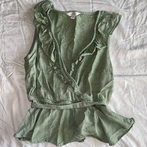 Sleeveless White & Green Striped Top / Blouse - Lauren Conrad - Women’s S